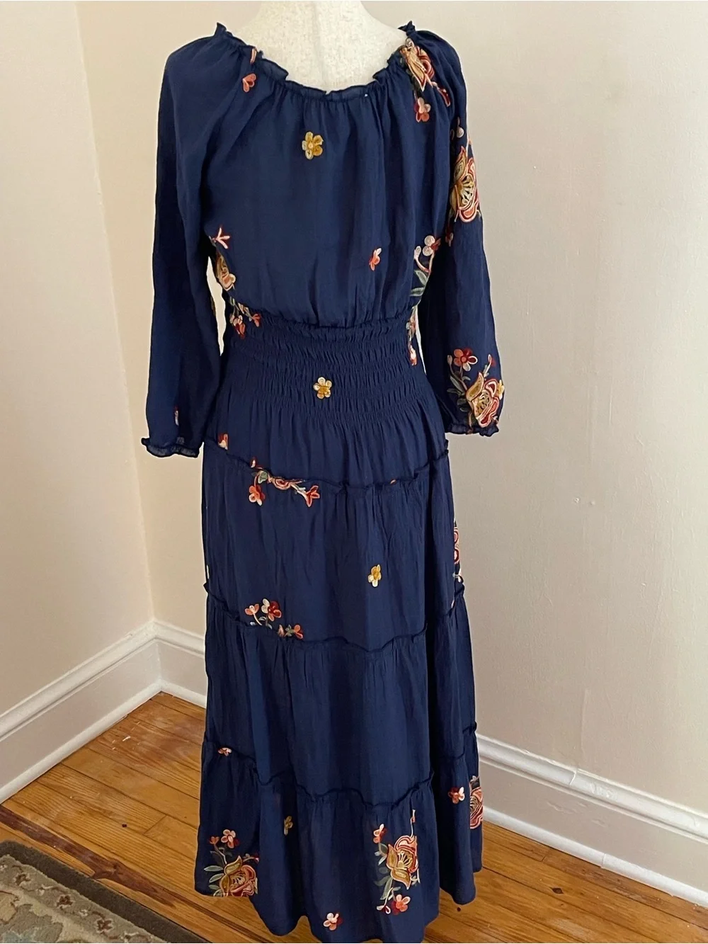Anthropologie Fig & Flower Embroidered Peasant Midi Dress Small Boho